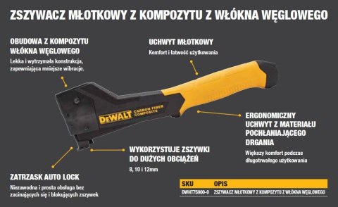 Zszywacz ręczny, młotkowy DeWalt [DWHT75900-0] z włókna węglowego