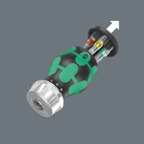 Rękojeść krótka z grzechotką i magazynkiem na 6 bitów 1/4" Kraftform Kompakt Stubby RA 1 Wera [05008883001] bity: płaskie, PH i 