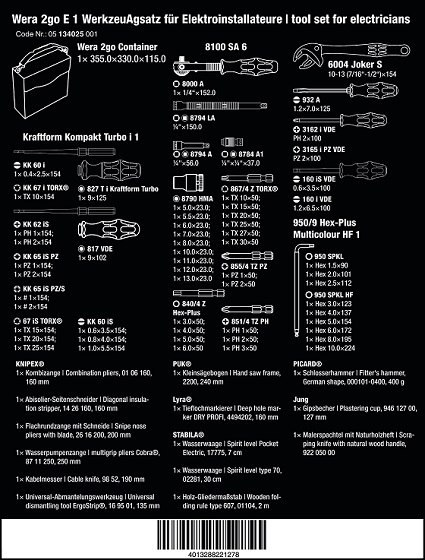 Zestaw narzędzi dla elektryków Wera 2go E 1 [05134025001] 73 części