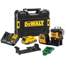 Akumulatorowy, samopoziomujący laser 3-wiązkowy 360° z wiązką zieloną do 30m, 12/18V DeWALT [DCE089D1G18-QW] 2,0Ah XR, Li-Ion