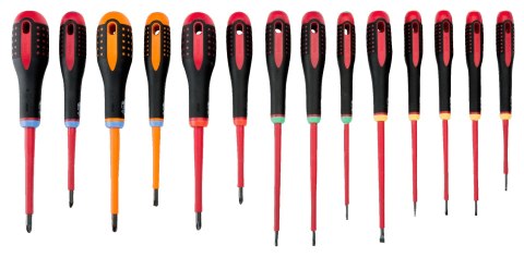 Komplet 14szt. wkrętaków izolowanych do prac pod napięciem serii ERGO BAHCO [BE-9876S] do śrub prostych, Phillips, Pozidriv i TO