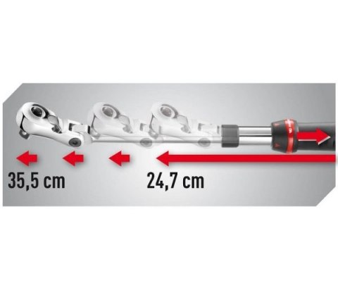 Pyłoszczelna grzechotka uchylna z blokadą wydłużana 3/8", z uchwytem teleskopowym 247-355 mm, 72 zęby, FACOM [JXL.171]