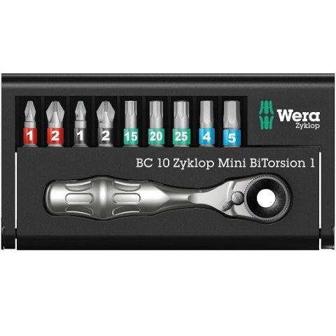 Komplet końcówek 1/4" z grzechotką Zyklop Mini 1, Bit-Check 10 Zyklop Mini BiTorsion 1, Wera [05057418001]