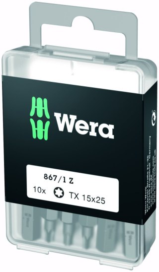 Zestaw 10szt. końcówek 1/4" do wkrętów z gniazdem TORX-Plus, rozmiar TX15/25mm, Wera [05072407001]