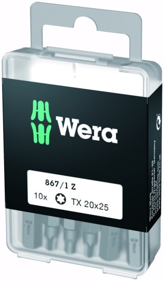 Zestaw 10szt. końcówek 1/4" do wkrętów z gniazdem TORX-Plus, rozmiar TX20/25mm, Wera [05072408001]