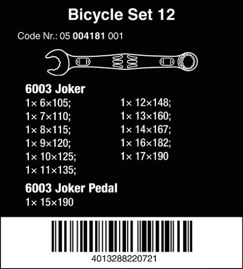 Zestaw 12szt. kluczy oczkowo-płaskich Joker 6003, Bicycle Set 12, Wera [05004181001] 2go