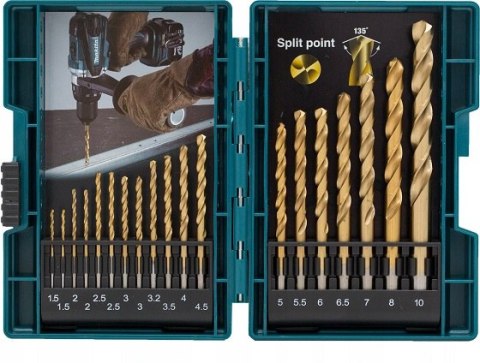 Zestaw 19 szt. wierteł HSS do metalu, MAKITA [B-67795], w powłoce tytanowej