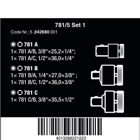 Zestaw 5 szt. adapterów do nasadek ręcznych 781/5 Set 1, 2go Wera [05042680001]