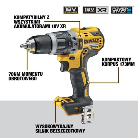 Udarowa, wiertarko-wkrętarka akumulatorowa 18V XR, DeWalt [DCD796E1T-XJ] 1x1,7Ah, Li-Ion, POWERSTACK