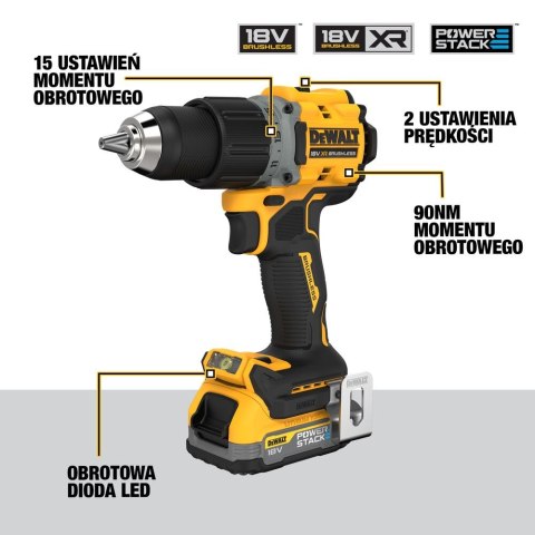 Wiertarko-wkrętarka akumulatorowa 18V XR, DeWalt [DCD800E2T-QW] 2x1,7Ah