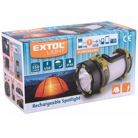 Latarka biwakowa 360° z powerbankiem, LED 350 lumenów, EXTOL [43140] USB