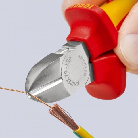 Obcinak boczny izolowany, do prac pod napięciem do 1000V, VDE 180mm, KNIPEX [70 06 180 T] z zaczepem do asekuracji