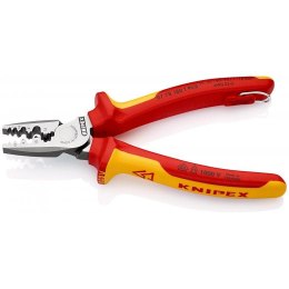 Szczypce do zagniatania tulejek kablowych w izolacji VDE 180mm Knipex [97 78 180 T] z zaczepem do asekuracji