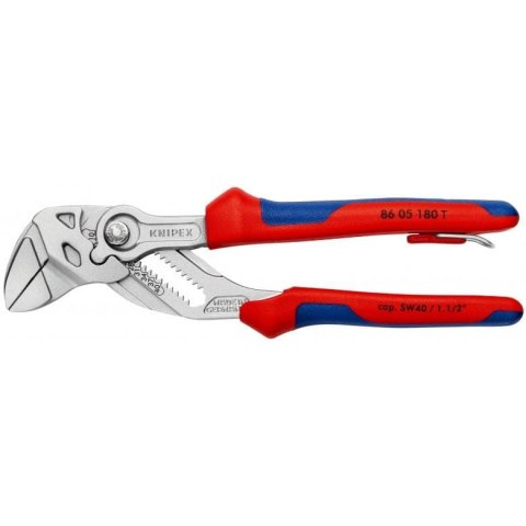 Szczypce nastawne/klucz 180mm KNIPEX [86 05 180 T] dwukomponentowe rękojeści z zaczepem do asekuracji