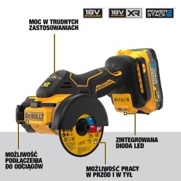 Akumulatorowa pilarka tarczowa 76mm, 18V Li-lon 2x1,7Ah XR POWERSTACK DeWALT [DCS438E2T-QW]