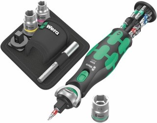 Grzechotka ręczna uchylna z 3 nasadkami 3/8", z funkcją wkrętaka 1/4" z magazynkiem na 12 bitów, 133mm, 8009 Zyklop Pocket Set 2