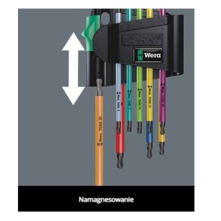Komplet 9 kluczy trzpieniowych do śrub Torx BO Multicolour 967/9, Wera [05024335001] z magnetyzerem
