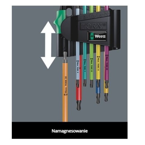 Komplet 9 kluczy trzpieniowych do śrub Torx BO Multicolour 967/9, Wera [05024335001] z magnetyzerem