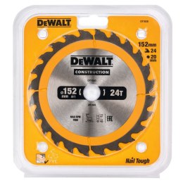 Piła tarczowa do cięcia drewna 152/20/2,5mm, 24 zęby, CONSTRUCTION DeWALT [DT1930-QZ]