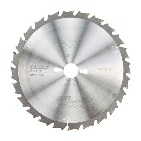 Piła tarczowa do cięcia drewna 250/30/2,8mm, 24 zęby, EXTREME DeWALT [DT4202-QZ]