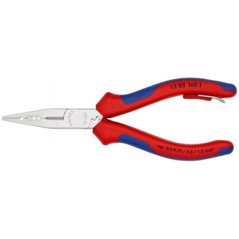 Szczypce do obróbki kabli i przewodów, 0,5-2,5mm², chromowane, Knipex [13 05 160 T] z zaczepem do asekuracji