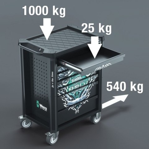 Wózek narzędziowy 7-szufladowy z wyposażeniem 94 szt. narzędzi, Tool Rebel 9700, Wera [05150130001]