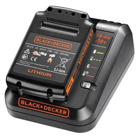 Zestaw zasilający: ładowarka 14,4V/18V 1,0A + akumulator 18V 1,5Ah, Black+Decker [BDC1A15-QW]