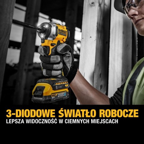 Akumulatorowa zakrętarka udarowa 1/4" 18V XR DeWalt [DCF850E1T-QW] 1x1,7Ah, Li-Ion, POWERSTACK