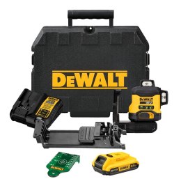 Akumulatorowy, samopoziomujący laser 3-wiązkowy 360° z wiązką zieloną do 40m, 18V Li-Ion 1x2,0Ah DeWALT [DCLE34031D1-QW]