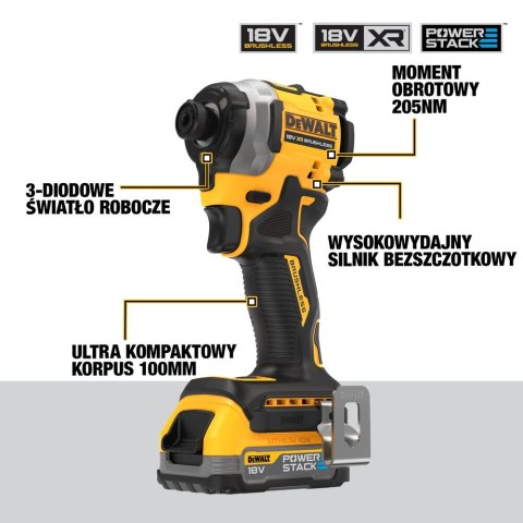 Akumulatorowy zestaw Combo DCF850 + DCD800 18V Li-Ion POWERSTACK 2x1,7Ah, XR, TSTAK II DeWalt [DCK2051E2T-QW]