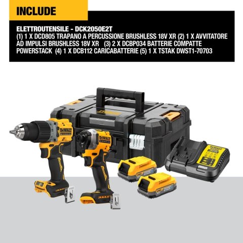 Akumulatorowy zestaw Combo DCF850 + DCD805 18V Li-Ion XR 2x1,7Ah POWERSTACK DeWalt [DCK2050E2T-QW]