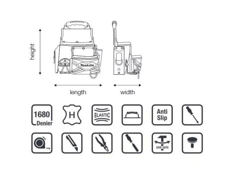 Kieszeń dekarska z uchwytem na młotek, na narzędzia ręczne i akcesoria, Makita [E-15213]