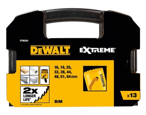 Zestaw 13szt. bimetalicznych pił otworowych EXTREME DeWalt [DT90350-QZ] do drewna i metalu