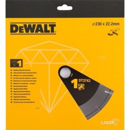 Tarcza diamentowa segmentowa do szybkiego cięcia betonu, cegły, ceramiki, do szlifierek kątowych 230/22,23/2,4mm, DeWalt [DT3743