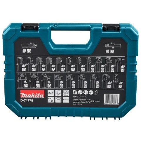 Zestaw 22szt. frezów HM do frezarki górnowrzecionowej, trzpień 8mm, Makita [D-74778]