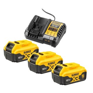 Zestaw 3 akumulatorów 18V Li-Ion 5,0Ah + ładowarka, DeWALT [DCB1104P3-QW]