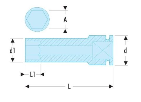 Nasadka udarowa sześciokątna, wydłużana 1/2", rozmiar 17mm, Facom [NS.17LA]