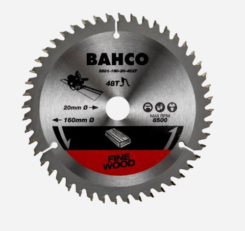 Piła tarczowa do cięcia drewna 165/20/2,2mm, 48 zębów, FINE Wood, Bahco [8501-165-20-48XF] do zagłębiarek