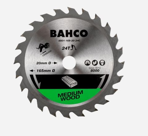 Piła tarczowa do cięcia drewna 184/20/1,6mm, 24 zęby, Medium Wood, Bahco [8501-184-20-24C]