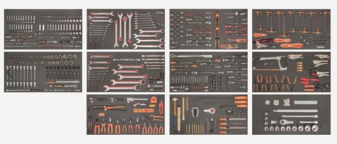 Wózek narzędziowy 8-szufladowy i nadstawka 4-szufladowa, 11 wkładów piankowych z narzędziami, Bahco [MONSTER] RAL9005, 758 narzę