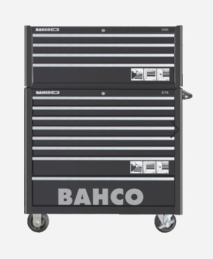 Wózek narzędziowy 8-szufladowy i nadstawka 4-szufladowa, 11 wkładów piankowych z narzędziami, Bahco [MONSTER] RAL9005, 758 narzę