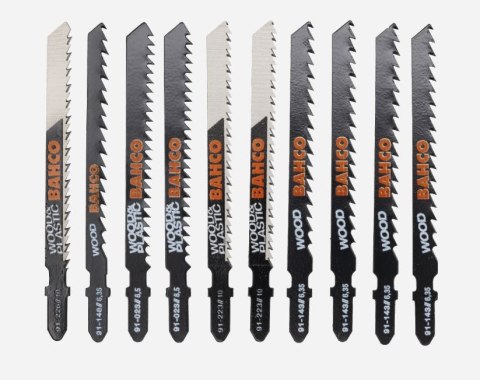 Zestaw 10szt. brzeszczotów do wyrzynarek do cięcia w drewnie, w tworzywie, firmy BAHCO [91-WOOD-10P]