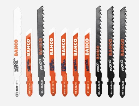 Zestaw 10szt. brzeszczotów do wyrzynarek do cięcia w metalu, drewnie, tworzywie, firmy BAHCO [91-MIXED-10P]