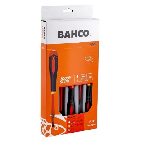 Zestaw 5 szt. wkrętaków izolowanych do śrub płaskich, Philips i TORX, SLIM VDE ERGO, Bahco [BE-9871SL]