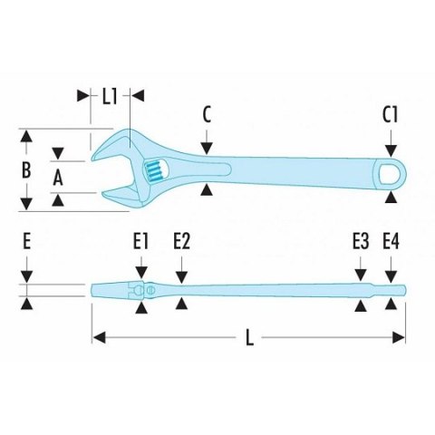 Klucz nastawny szwedzki krótki 200mm, rozstaw szczęk 40mm, Facom [113AS.8CPB] chromowany