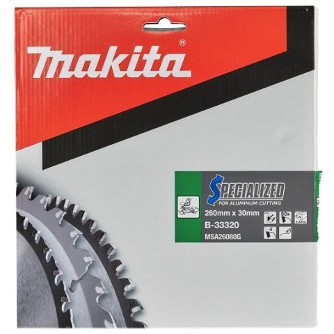 Piła tarczowa do aluminium, PVC, laminatów, 260/30mm, 80 zębów, SPECIALIZED Makita [B-33320]