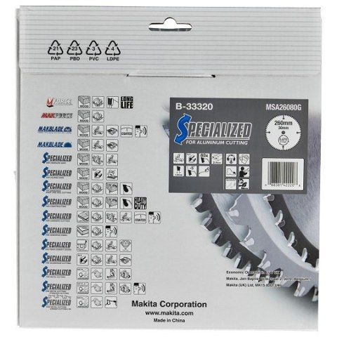 Piła tarczowa do aluminium, PVC, laminatów, 260/30mm, 80 zębów, SPECIALIZED Makita [B-33320]