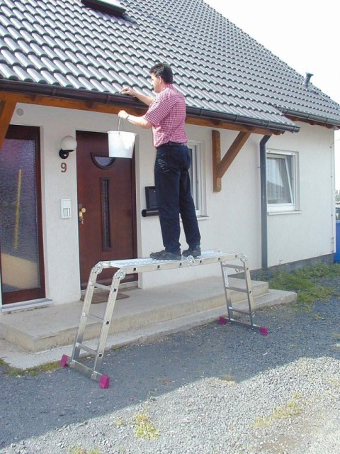 Czteroelementowa aluminiowa drabina przegubowa + 2 podesty CORDA KRAUSE [085214] 4x3 stopnie