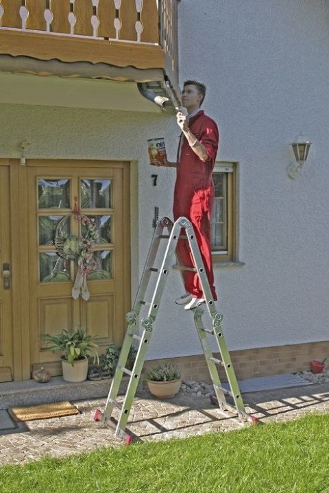 Czteroelementowa aluminiowa drabina przegubowa + 2 podesty CORDA KRAUSE [085214] 4x3 stopnie