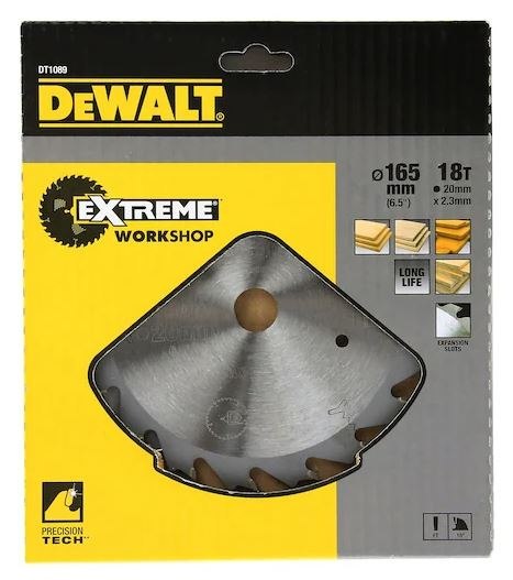 Piła tarczowa EXTREME do cięcia drewna 165x20x2,3mm, 18 zębów, DeWalt [DT1089-QZ]